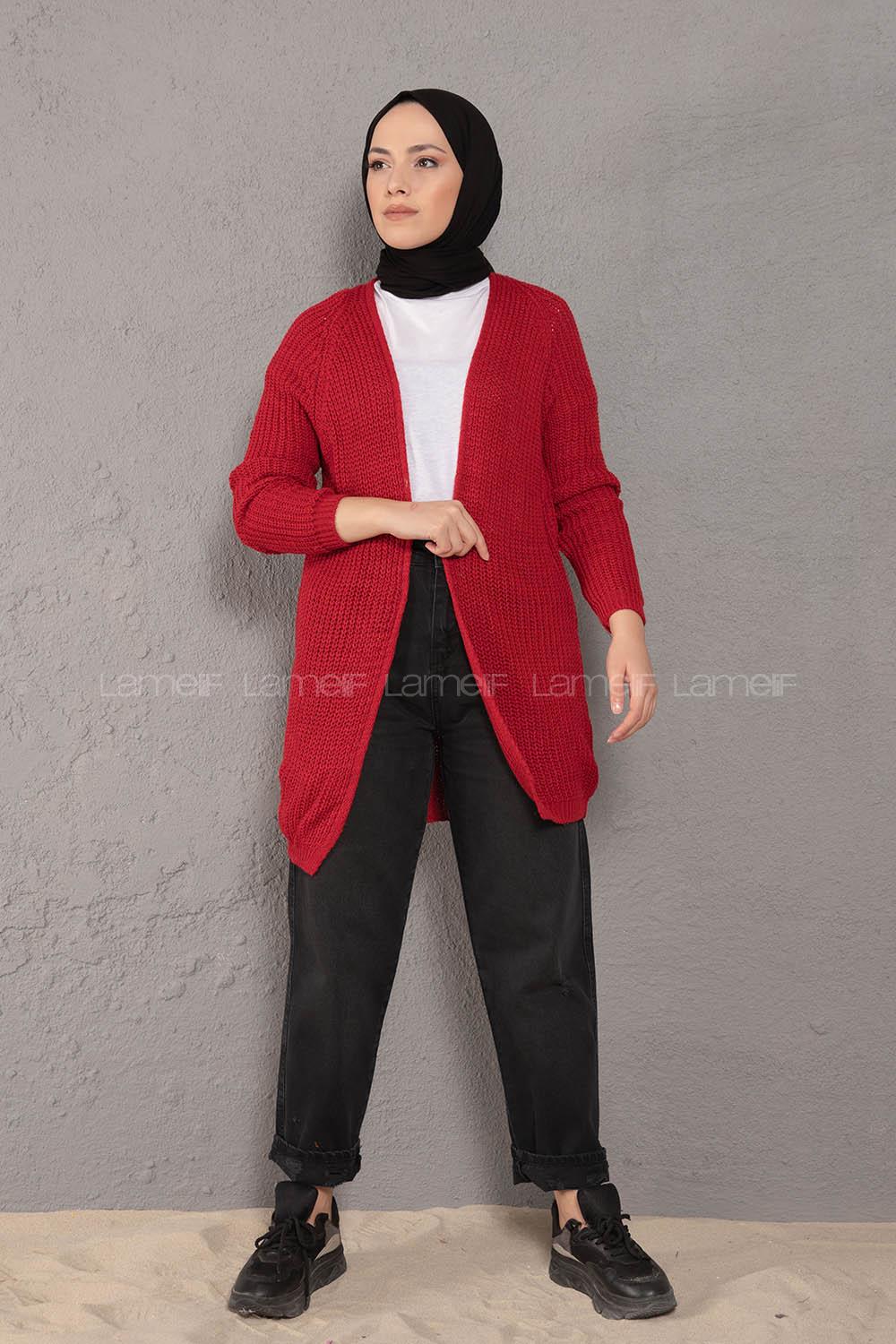 Modalamelif Selanik Cepsiz Triko Hırka Kırmızı