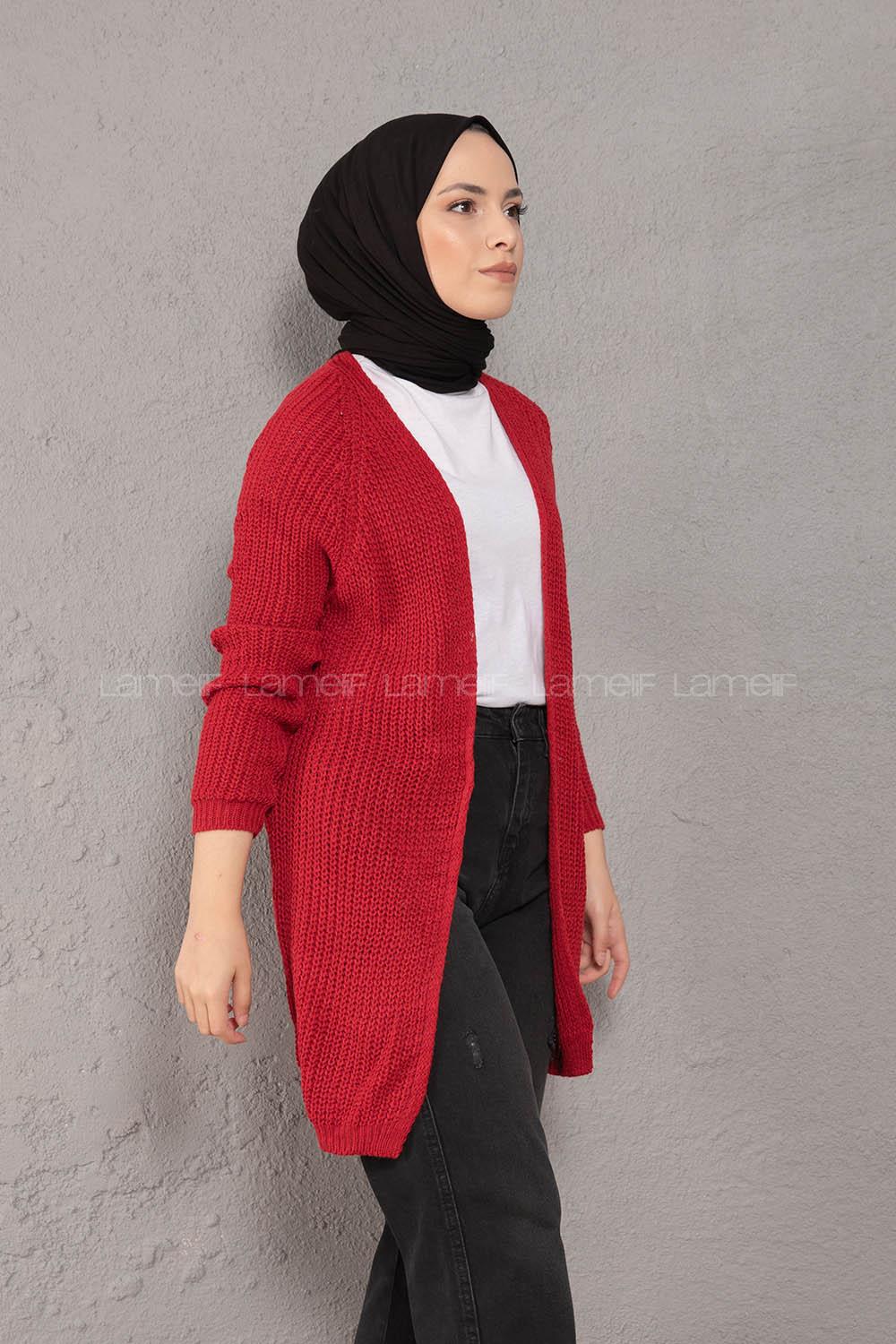 Modalamelif Selanik Cepsiz Triko Hırka Kırmızı