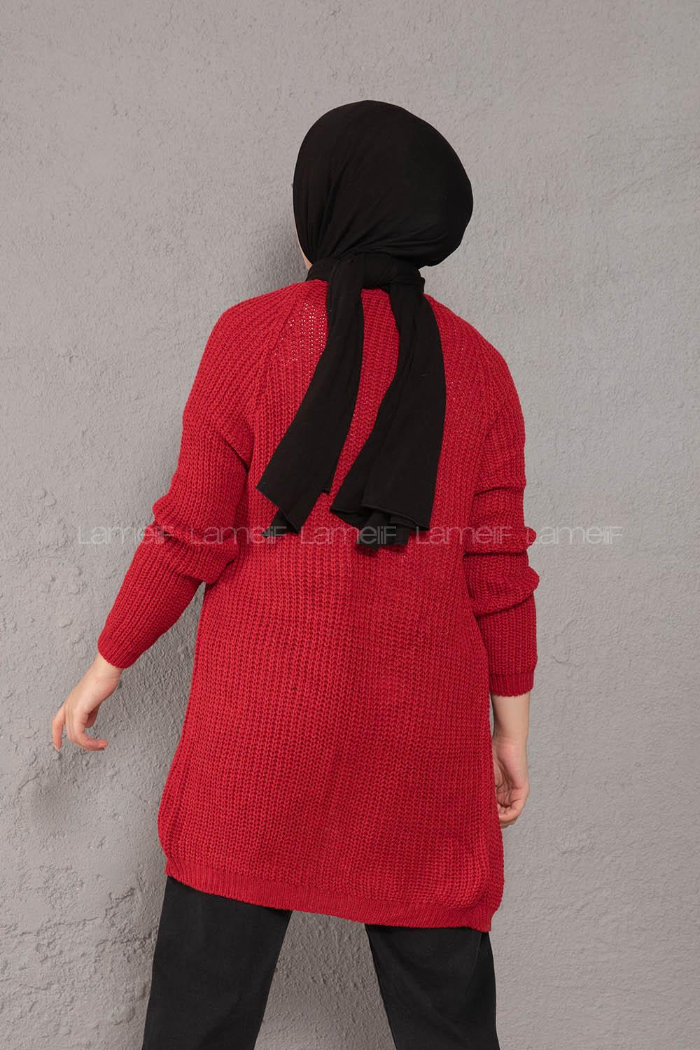 Modalamelif Selanik Cepsiz Triko Hırka Kırmızı