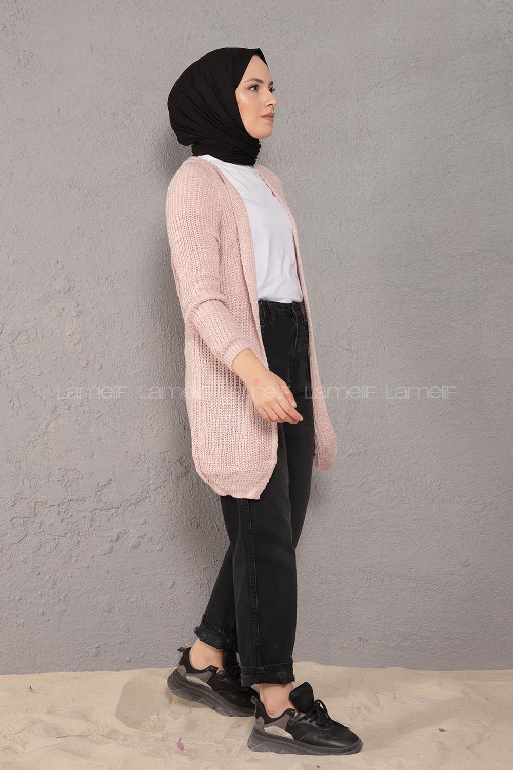 Modalamelif Selanik Cepsiz Triko Hırka Pudra