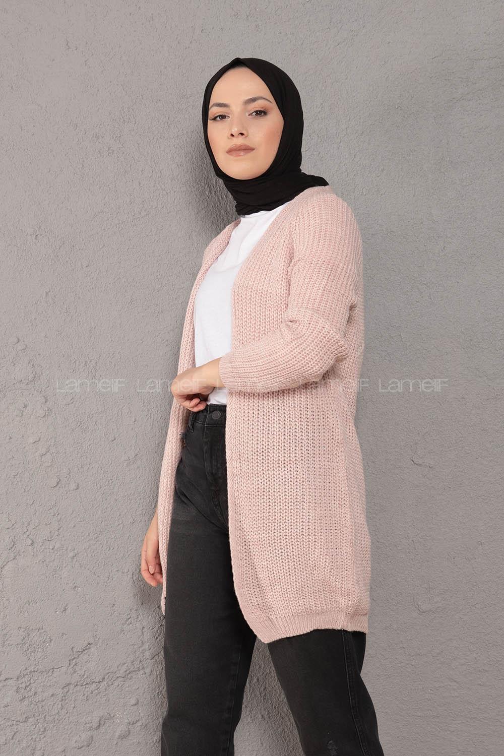 Modalamelif Selanik Cepsiz Triko Hırka Pudra