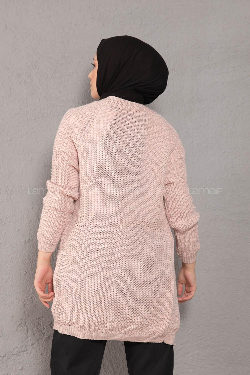 Modalamelif Selanik Cepsiz Triko Hırka Pudra