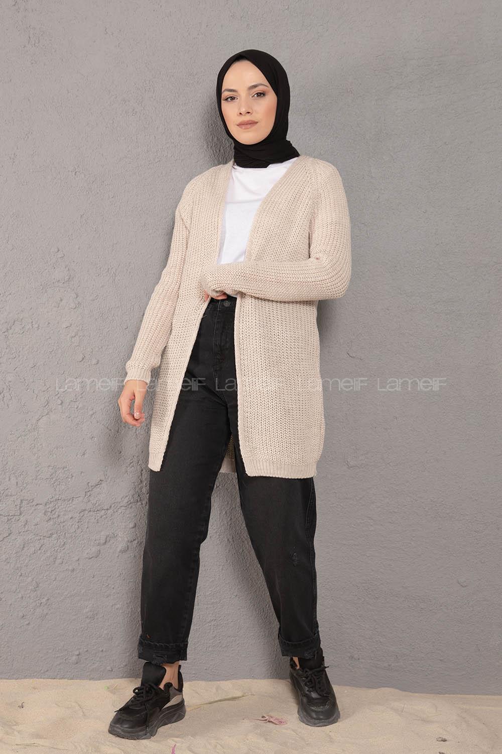 Modalamelif Selanik Cepsiz Triko Hırka Taş Rengi