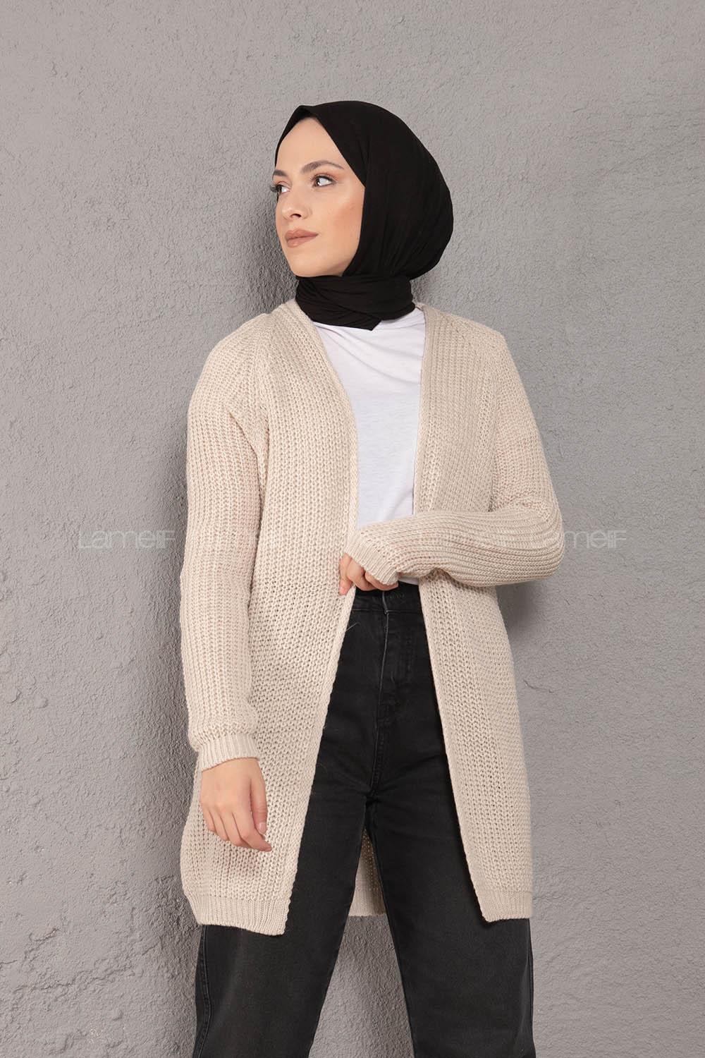 Modalamelif Selanik Cepsiz Triko Hırka Taş Rengi