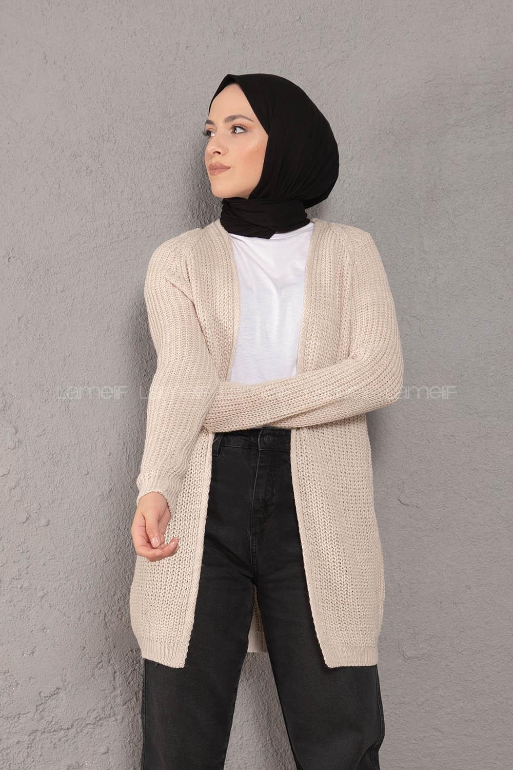 Modalamelif Selanik Cepsiz Triko Hırka Taş Rengi