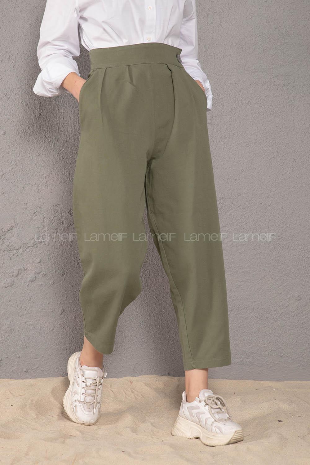 Modalamelif Yanı Fermuarlı Kot Pantolon Haki