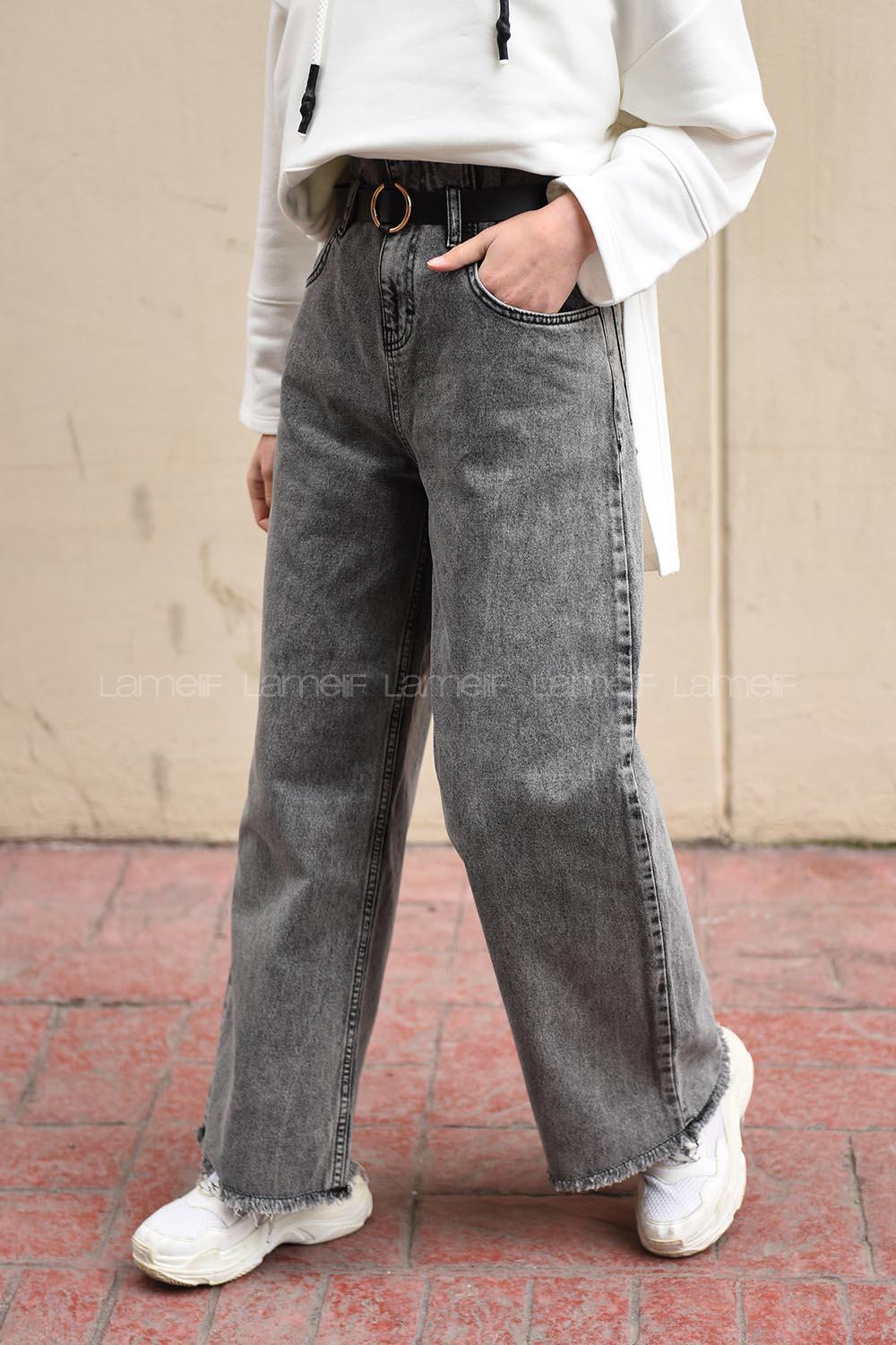 Modalamelif Bel Ve Paça Püsküllü Kemerli Kot Pantolon Antrasit