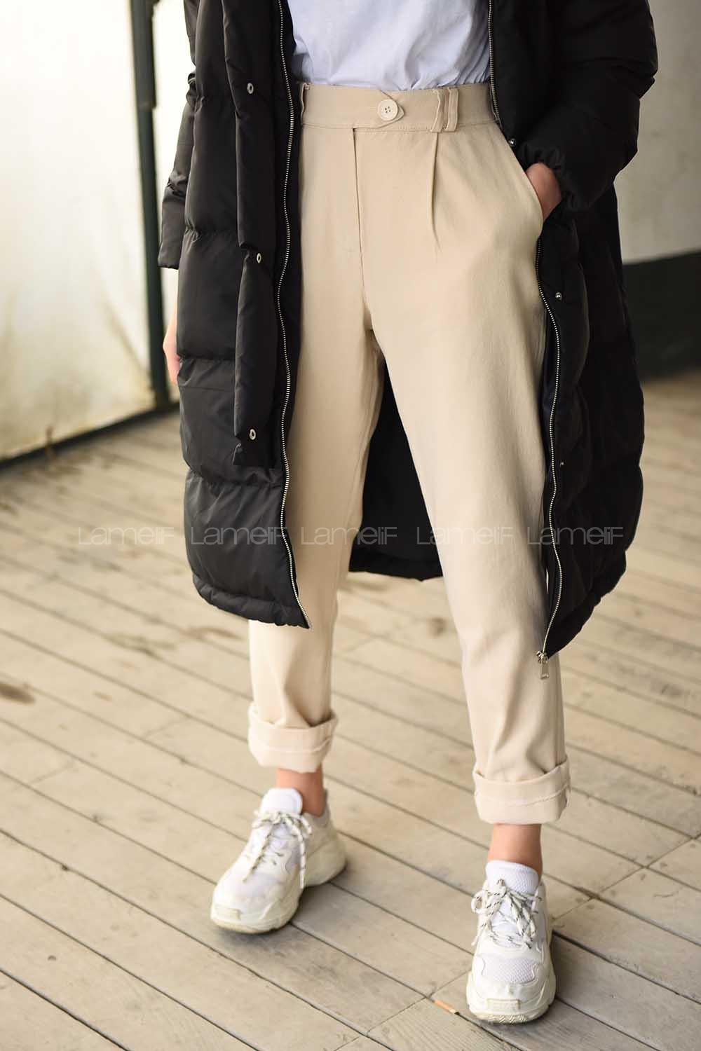 Modalamelif Duble Paça Kot Pantolon Taş Rengi