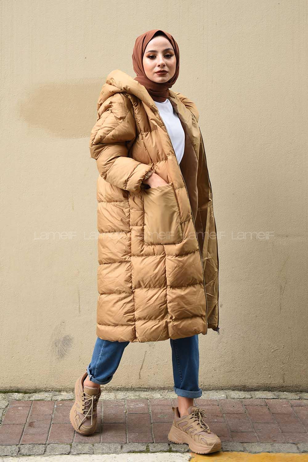 Modalamelif Körük Cepli Şişme Mont Camel