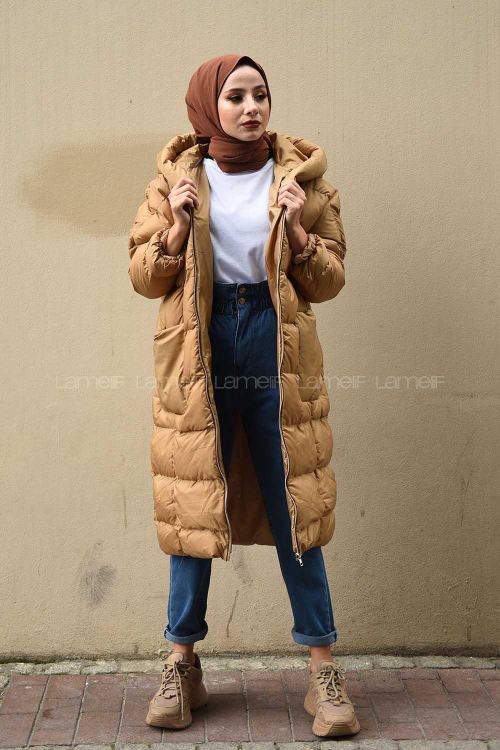 Modalamelif Körük Cepli Şişme Mont Camel