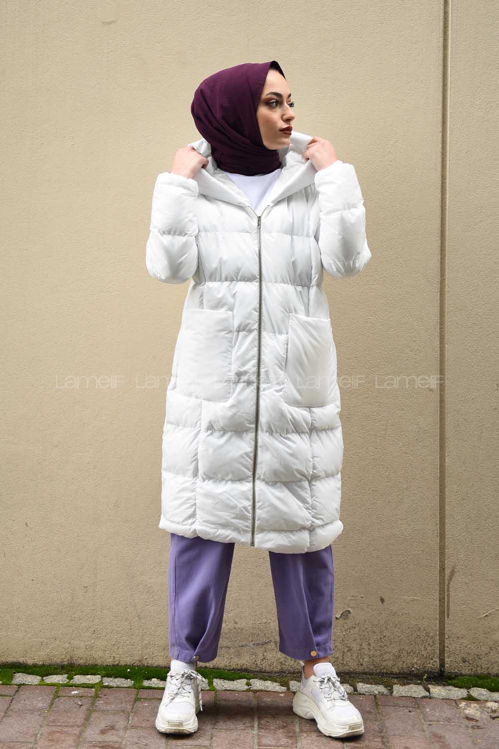 Modalamelif Körük Cepli Şişme Mont Ekru