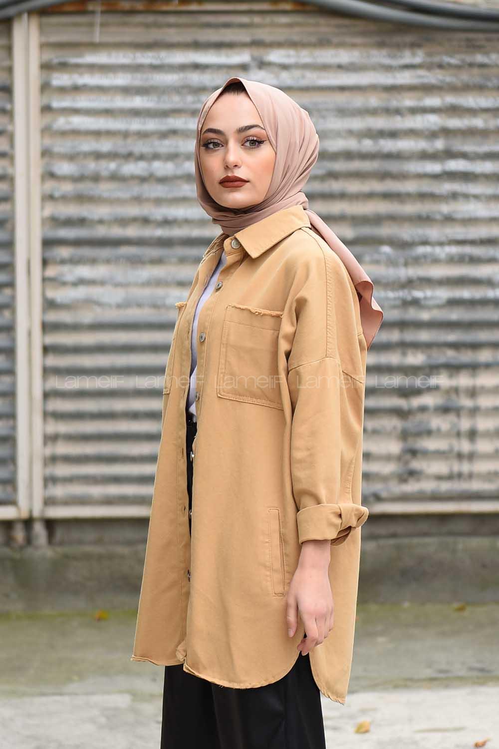 Modalamelif Oversize Cepli Kot Ceket Camel