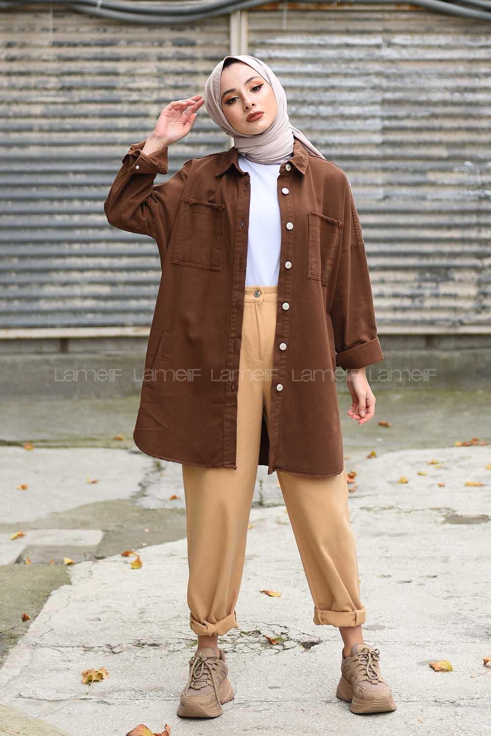 Modalamelif Oversize Cepli Kot Ceket Kahverengi