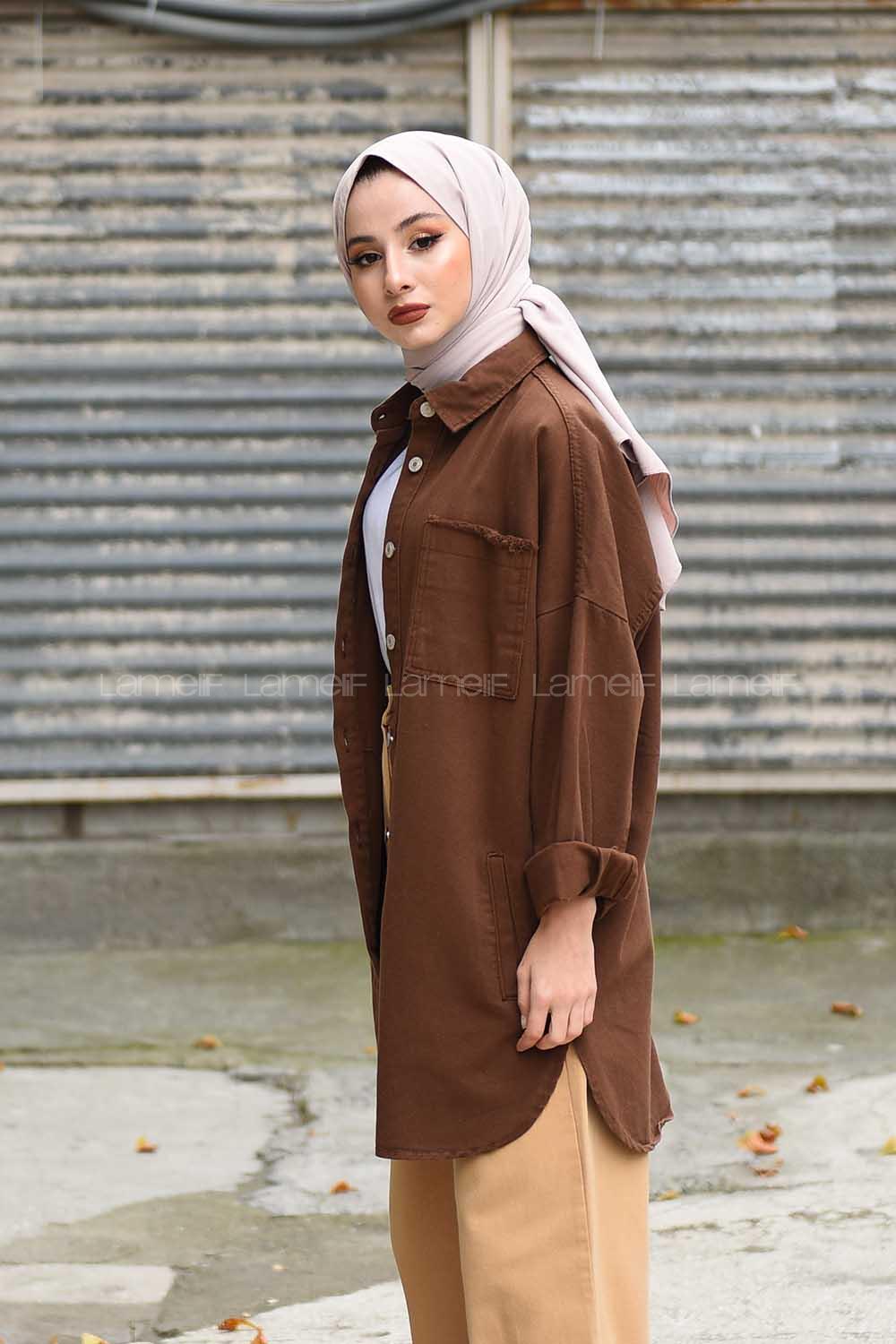 Modalamelif Oversize Cepli Kot Ceket Kahverengi