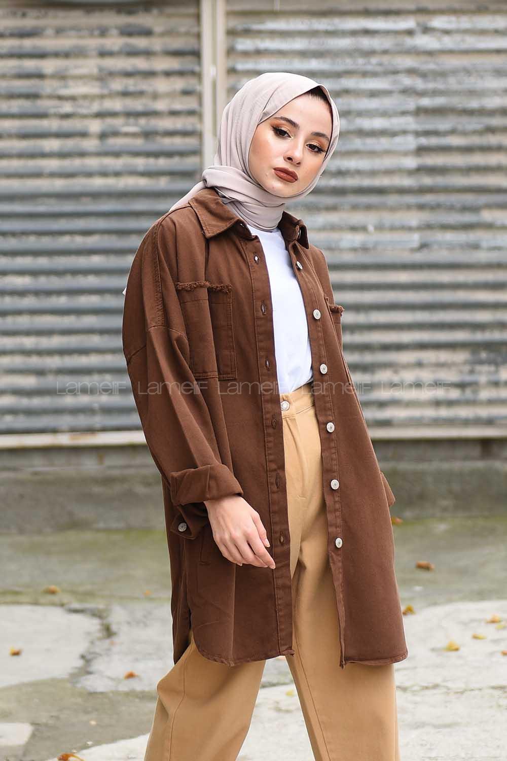 Modalamelif Oversize Cepli Kot Ceket Kahverengi