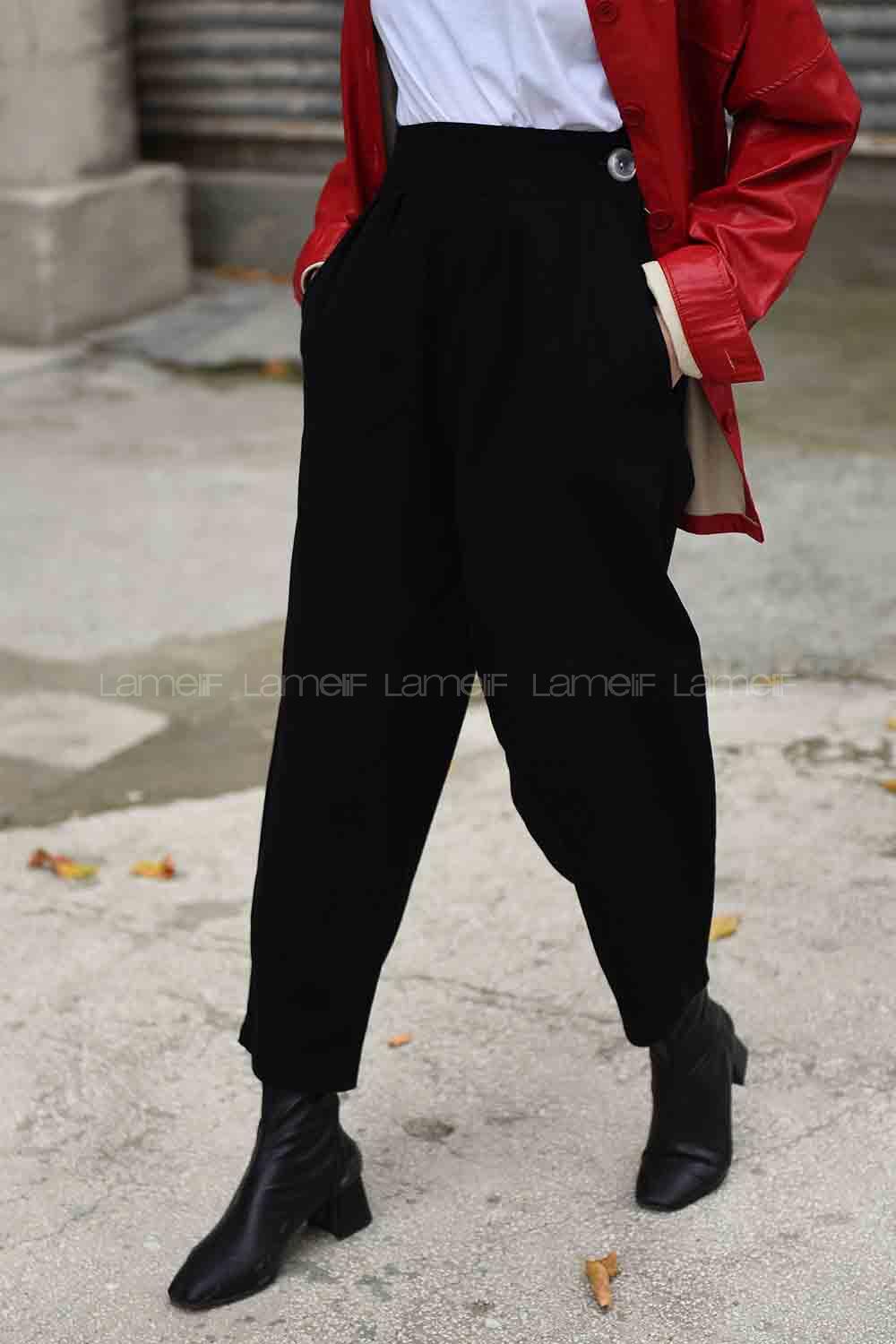 Modalamelif Yanı Fermuarlı Kot Pantolon Siyah