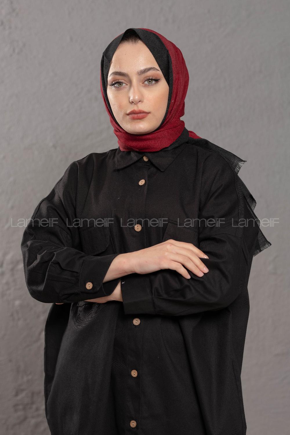 Modalamelif Acı Bordo Siyah Monogram Şal