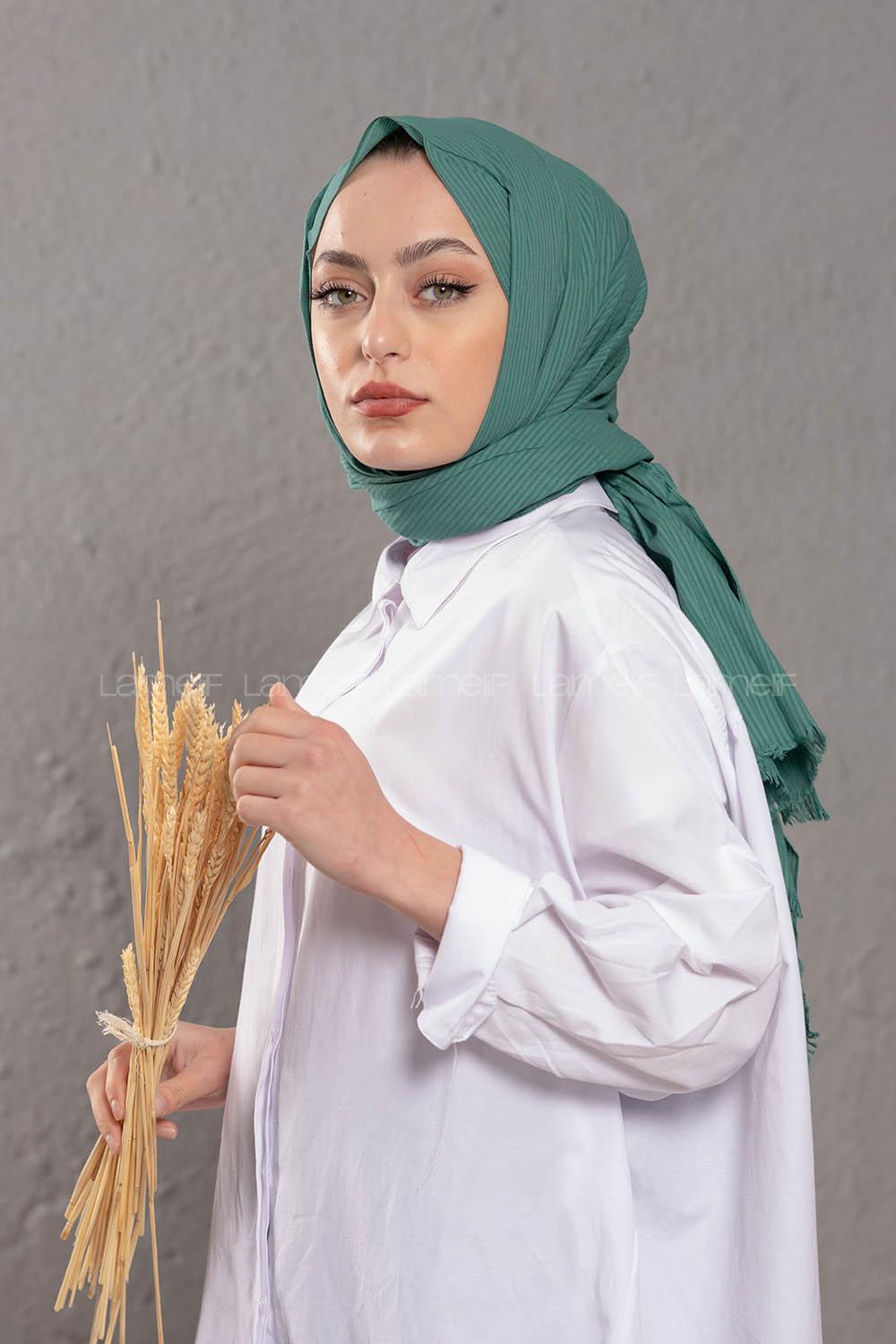 Modalamelif Acık Zümrüt Yeşili Stor   Desen Şal