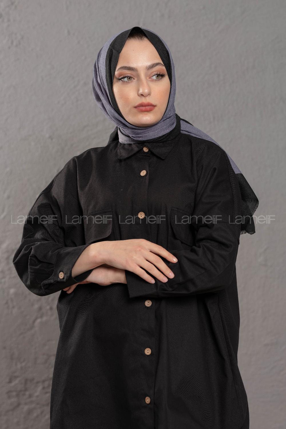 Modalamelif Kurşini Siyah  Monogram Şal