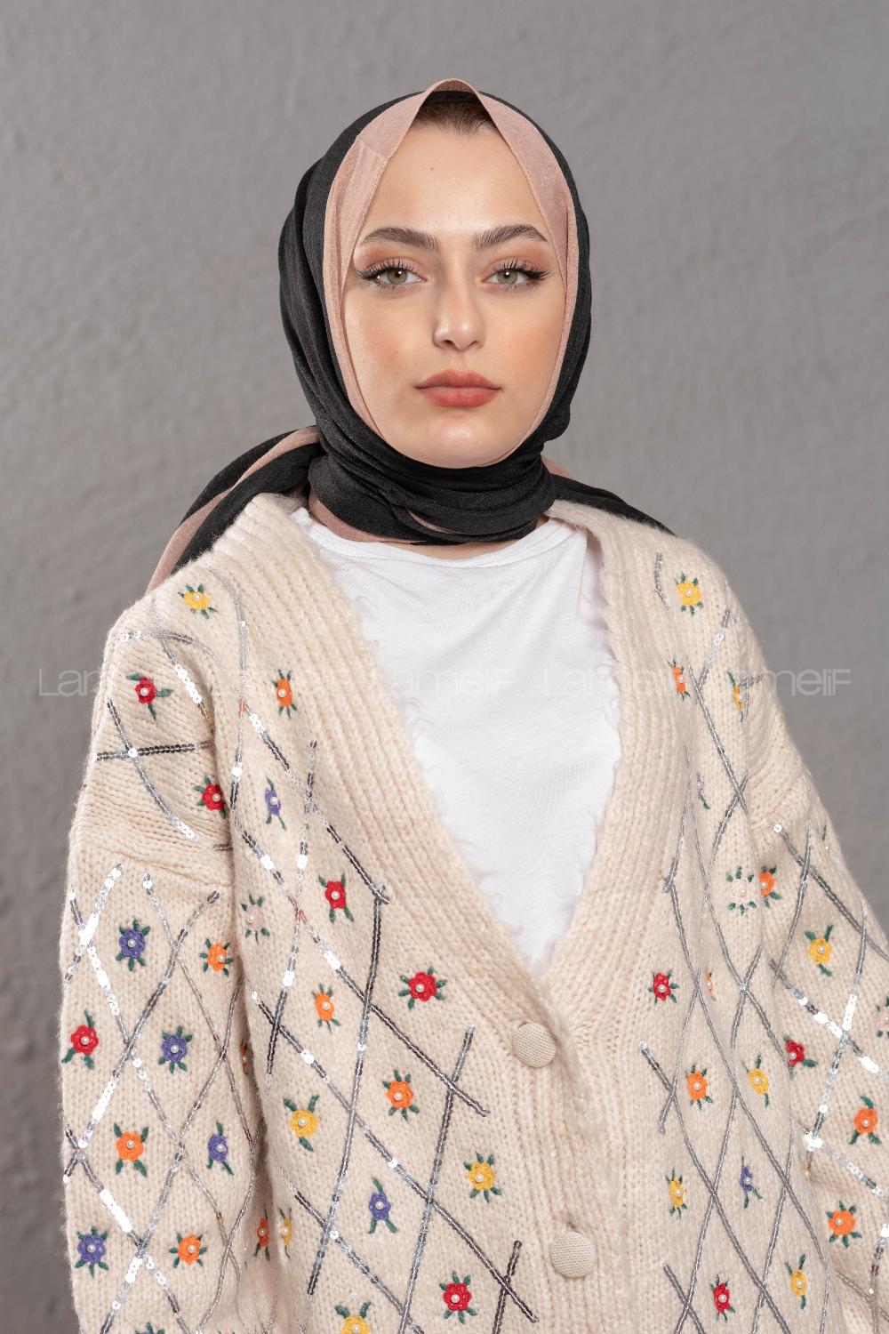 Modalamelif Siyah Camel Monogram Şal