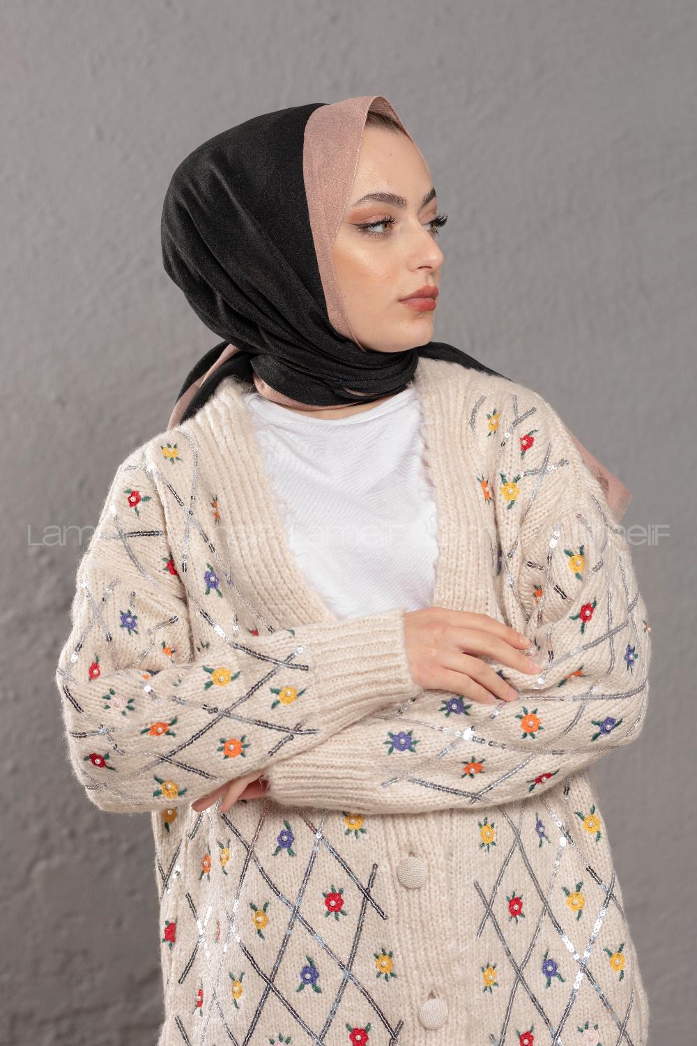 Modalamelif Siyah Camel Monogram Şal