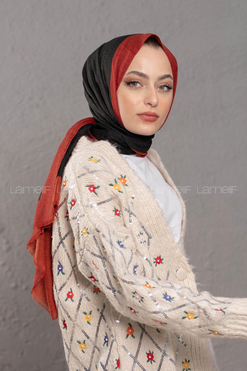 Modalamelif Siyah Kiremit Monogram Şal