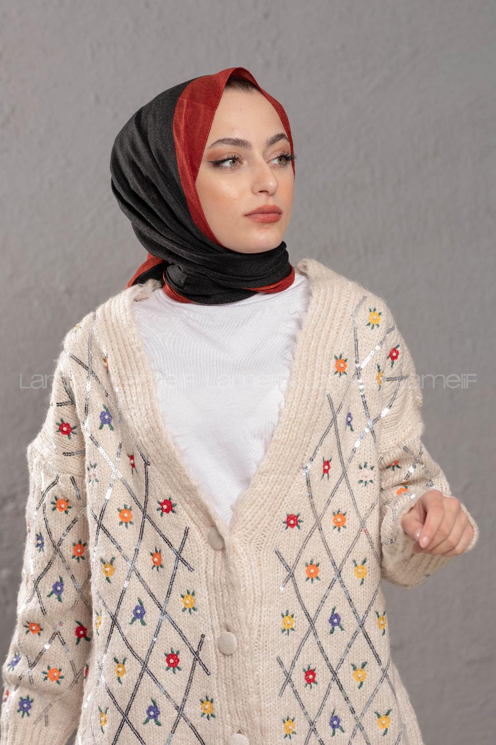 Modalamelif Siyah Kiremit Monogram Şal