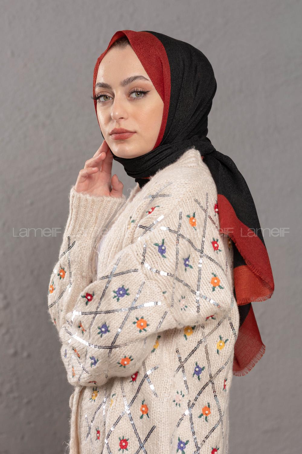 Modalamelif Siyah Kiremit Monogram Şal