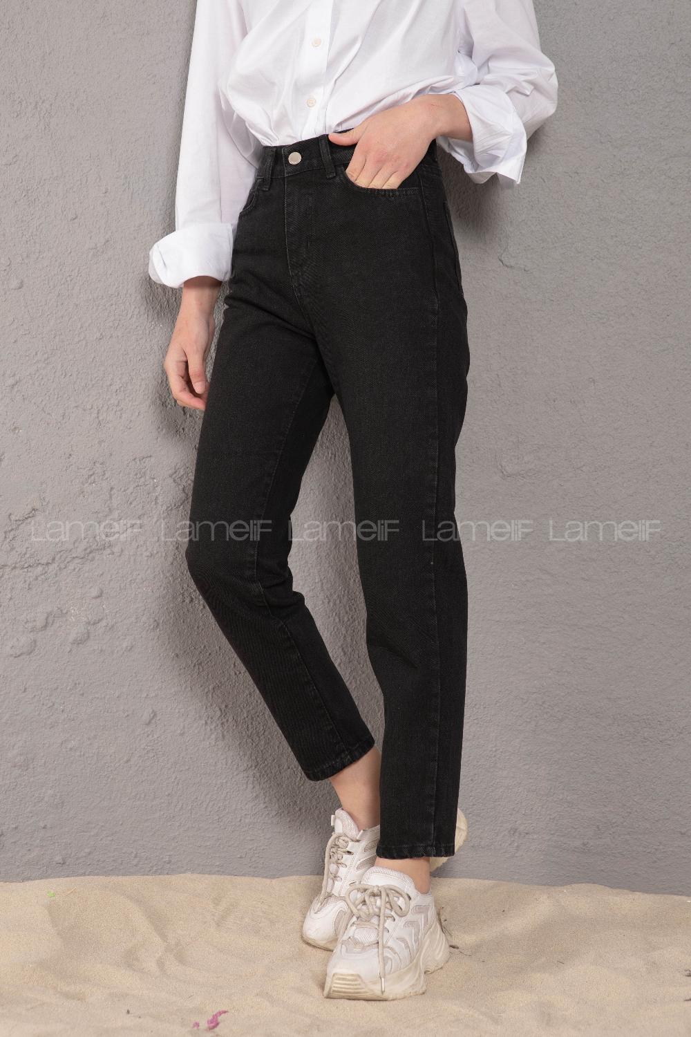 Modalamelif Çift Cepli Yüksek Bel Kot Pantolon Siyah