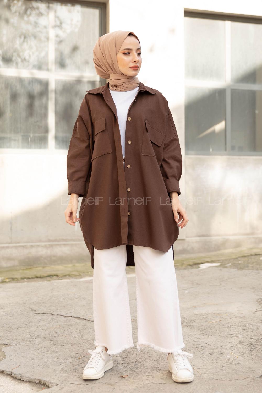 Modalamelif Çift Cepli Gabardin Gömlek Acı Kahve