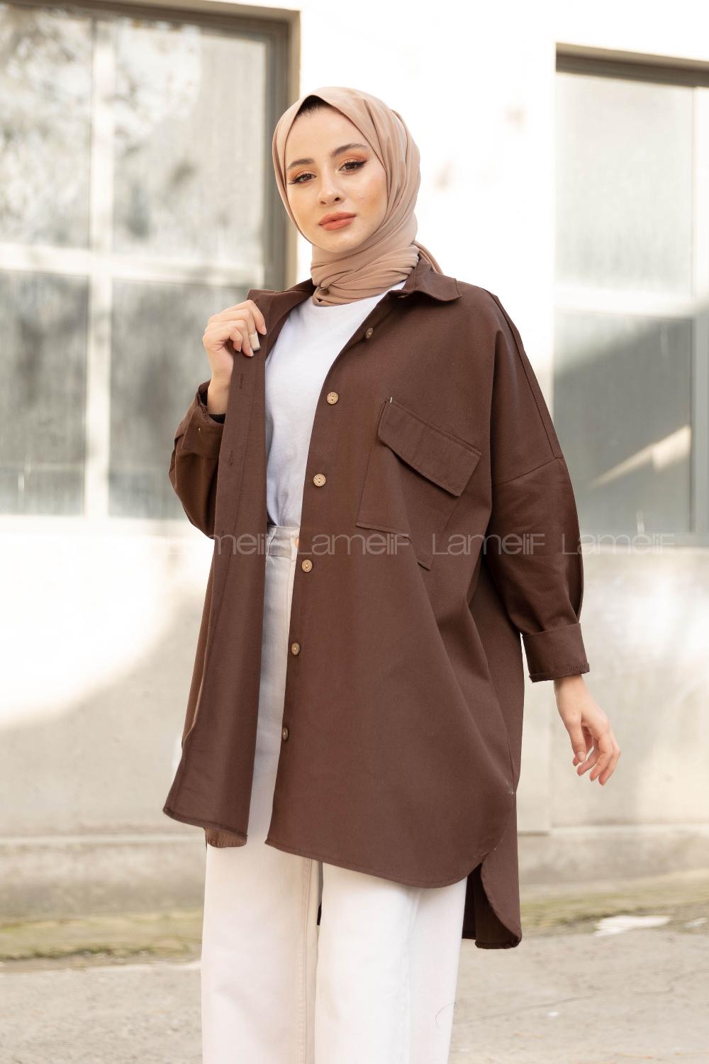 Modalamelif Çift Cepli Gabardin Gömlek Acı Kahve