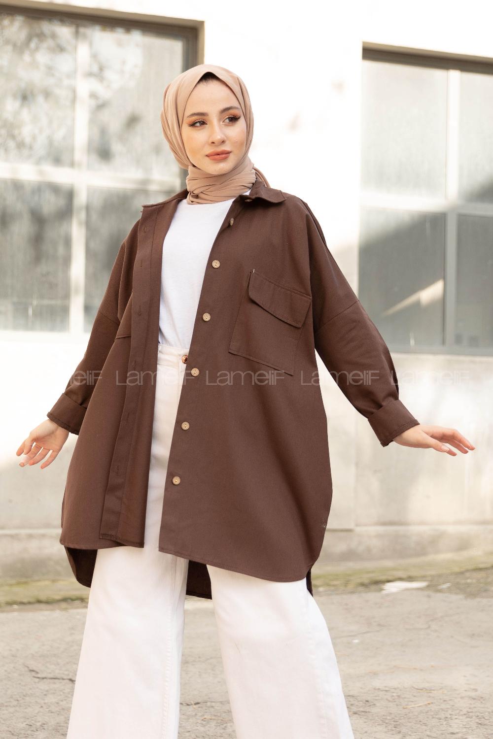 Modalamelif Çift Cepli Gabardin Gömlek Acı Kahve