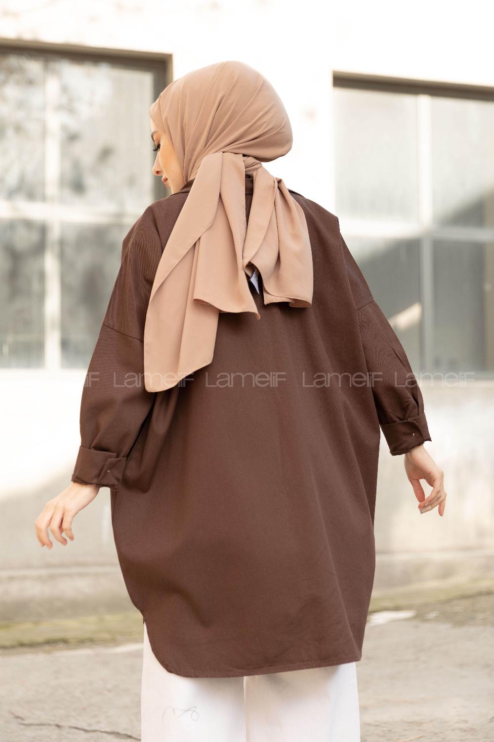 Modalamelif Çift Cepli Gabardin Gömlek Acı Kahve