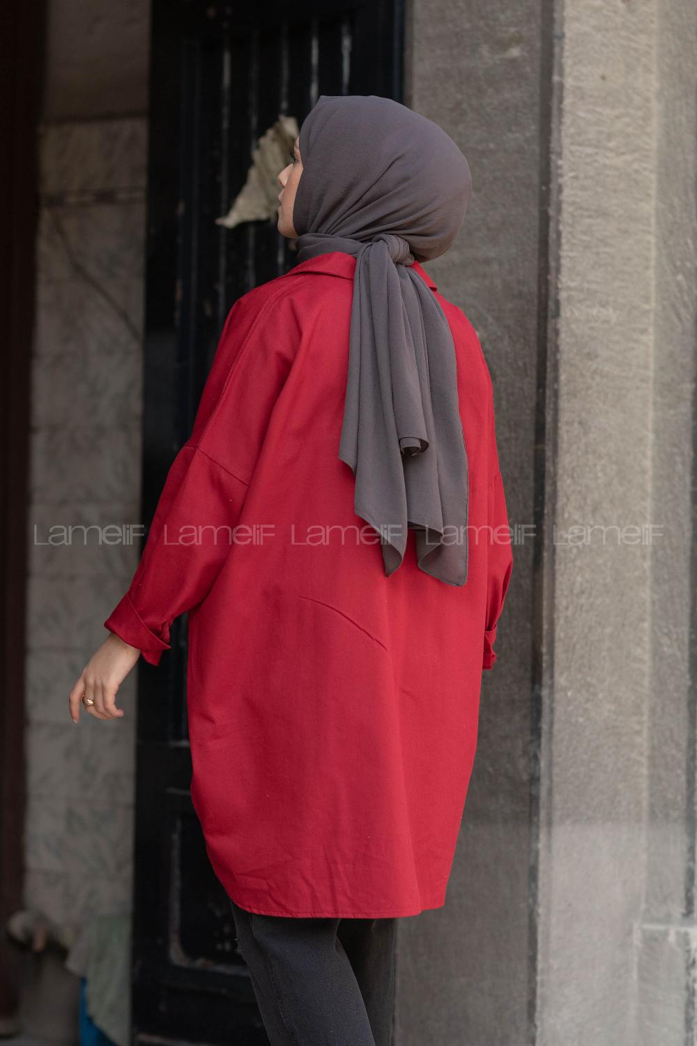 Modalamelif Çift Cepli Gabardin Gömlek Bordo