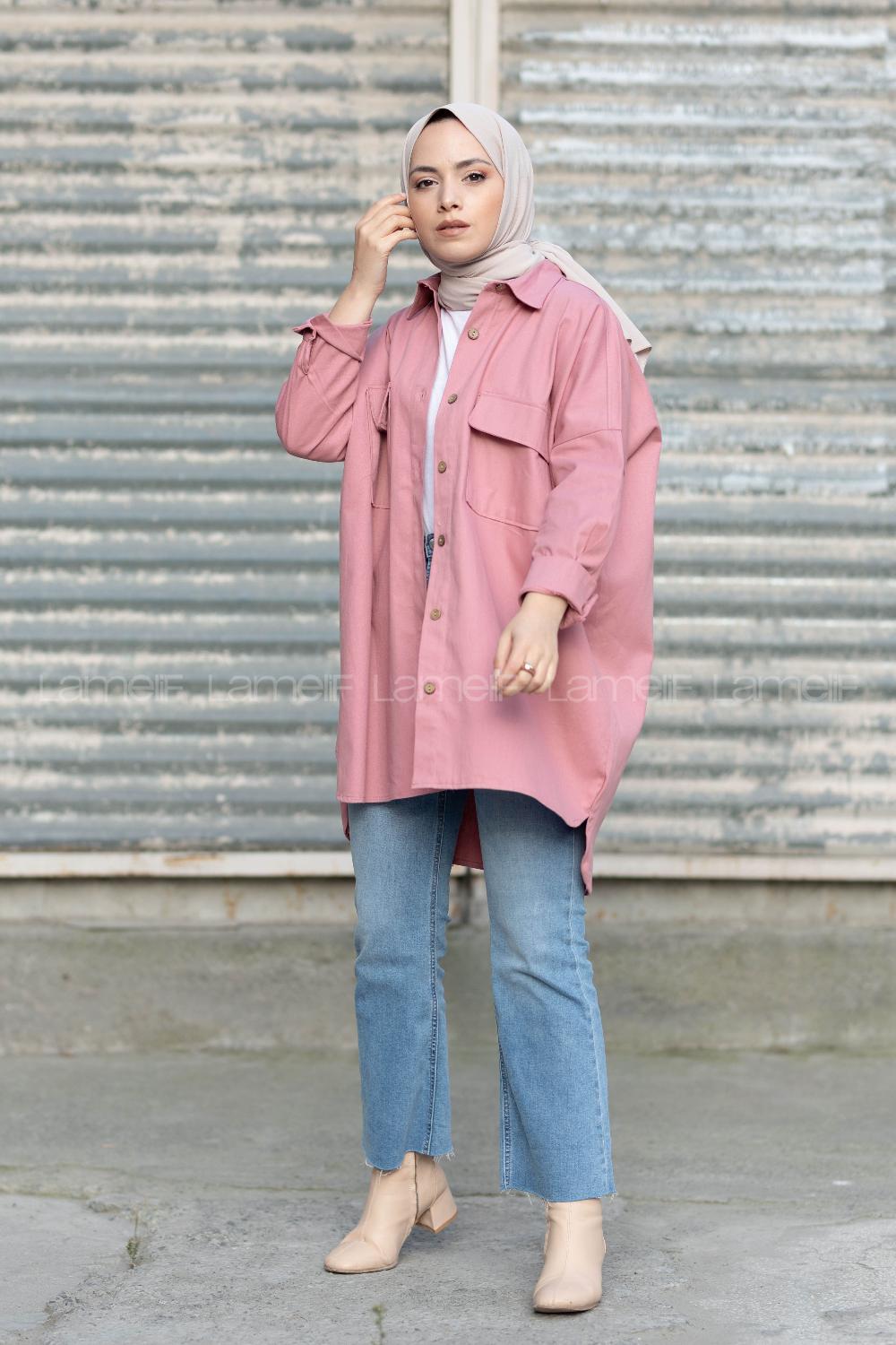 Modalamelif Çift Cepli Gabardin Gömlek Pudra