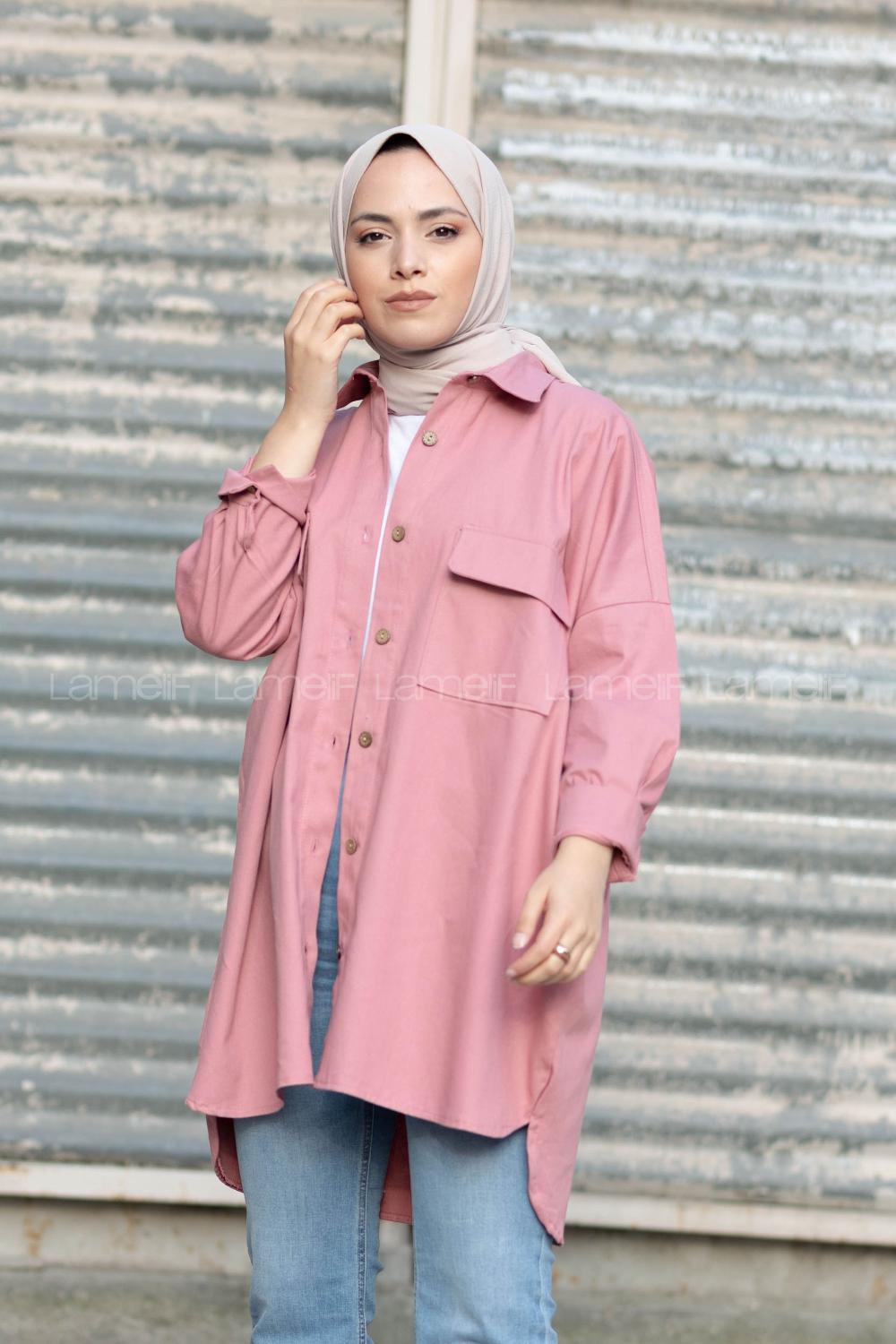Modalamelif Çift Cepli Gabardin Gömlek Pudra