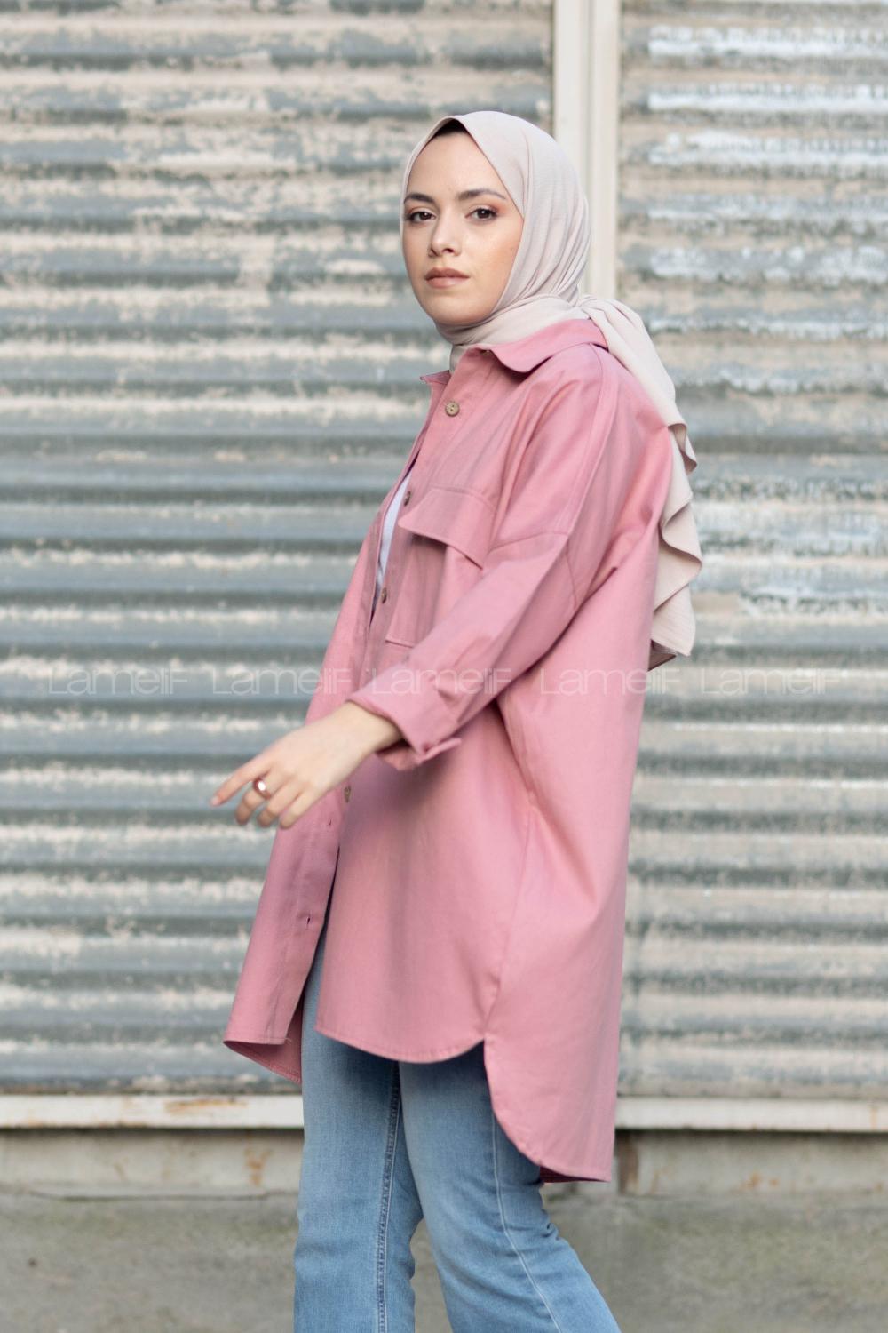 Modalamelif Çift Cepli Gabardin Gömlek Pudra