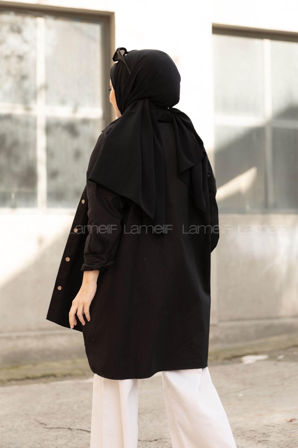 Modalamelif Çift Cepli Gabardin Gömlek Siyah