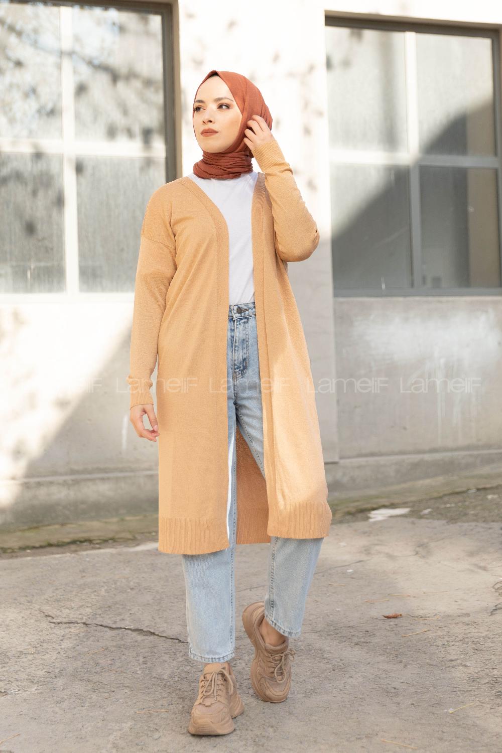 Modalamelif İnce Fitilli Triko Hırka Camel