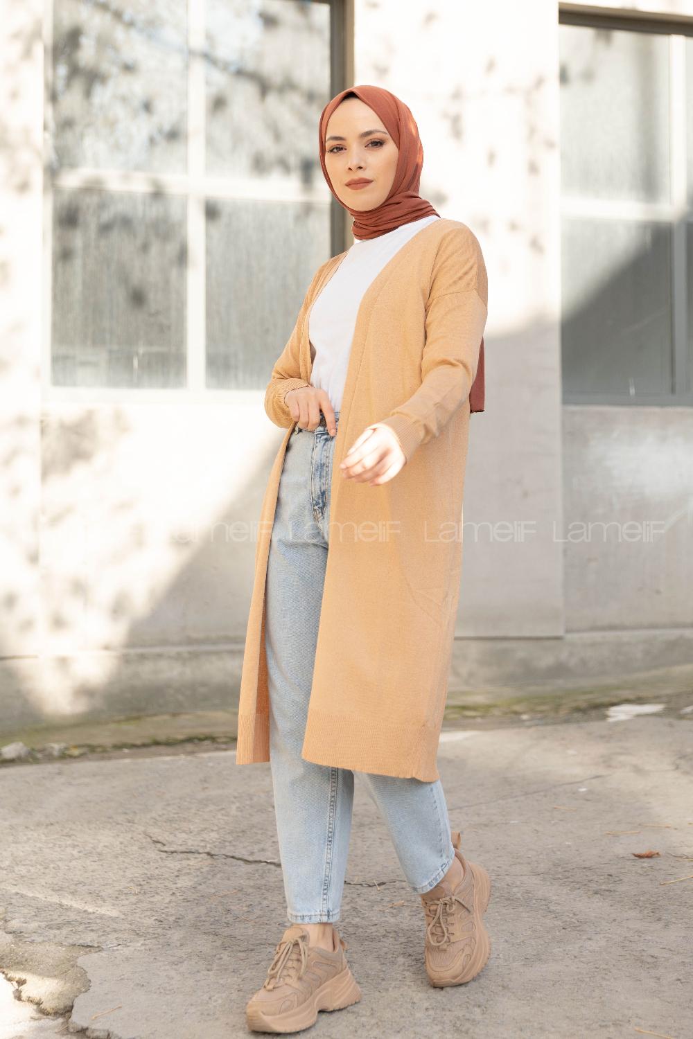 Modalamelif İnce Fitilli Triko Hırka Camel