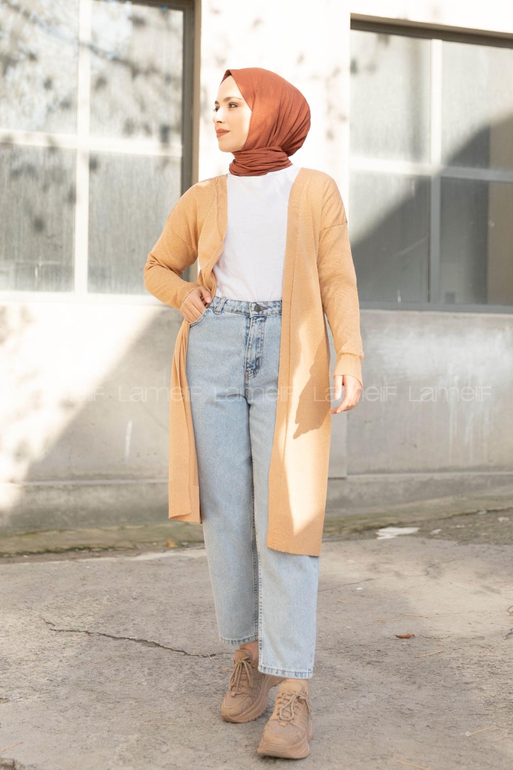 Modalamelif İnce Fitilli Triko Hırka Camel