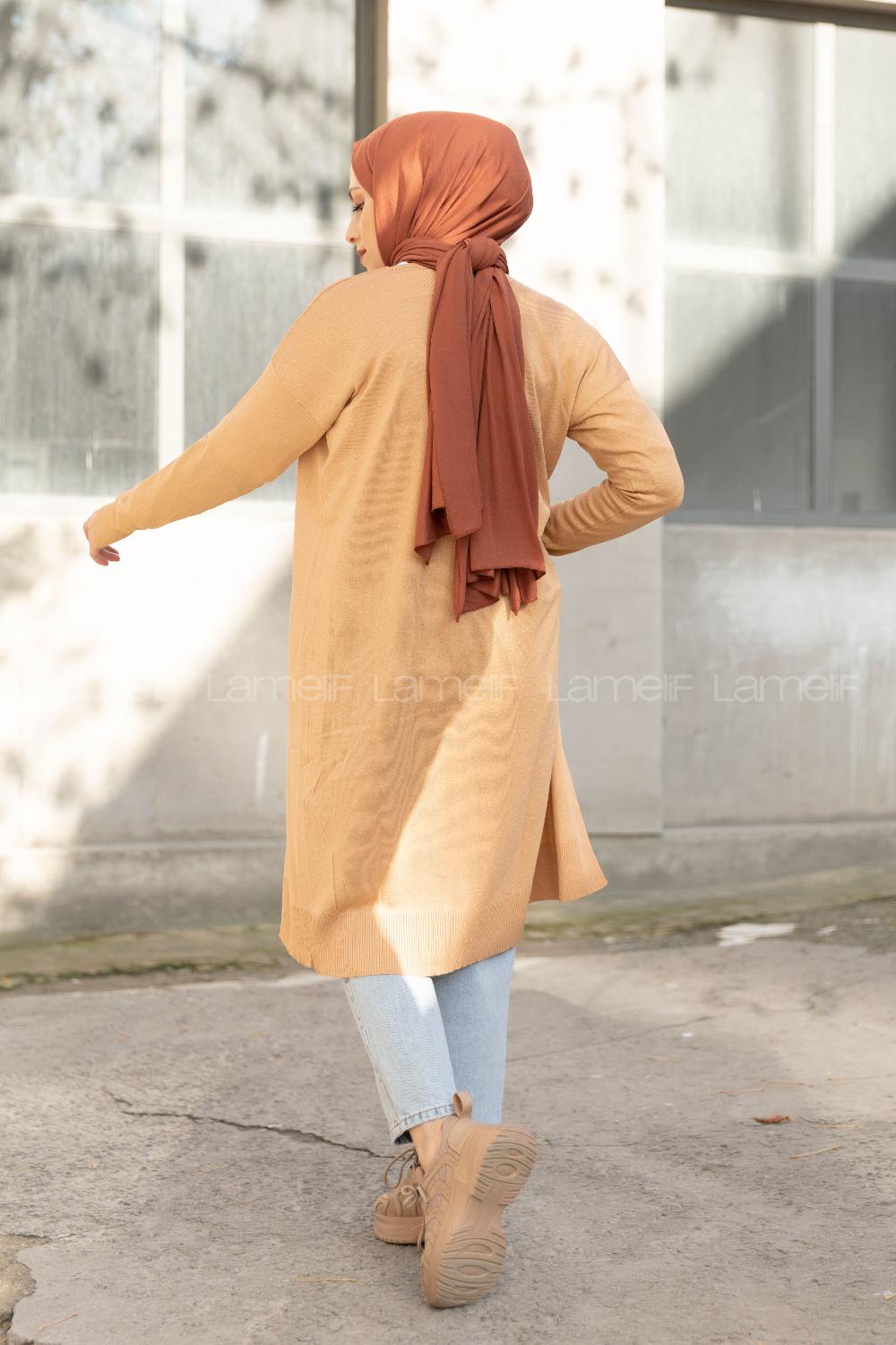 Modalamelif İnce Fitilli Triko Hırka Camel