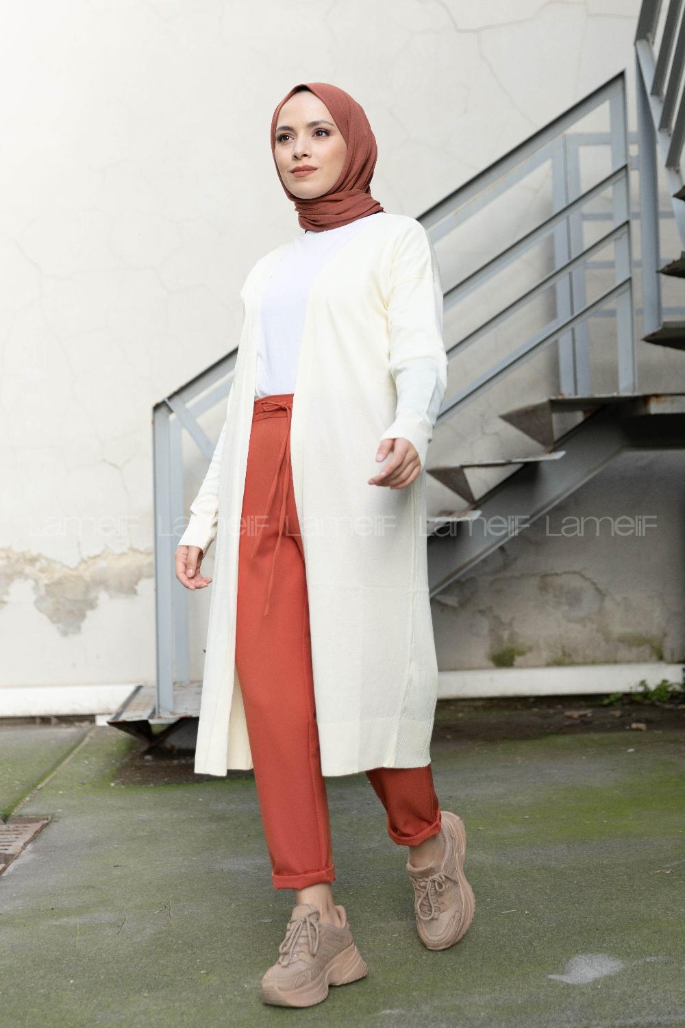 Modalamelif İnce Fitilli Triko Hırka Ekru