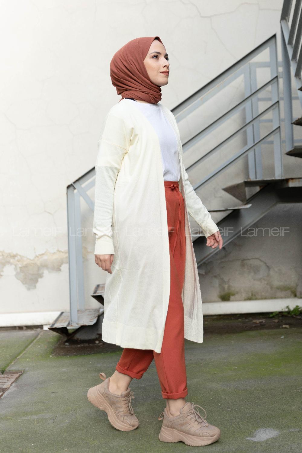 Modalamelif İnce Fitilli Triko Hırka Ekru