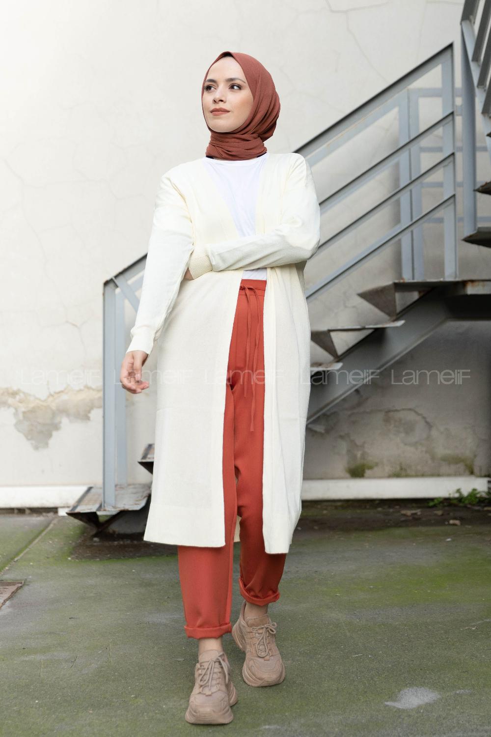 Modalamelif İnce Fitilli Triko Hırka Ekru