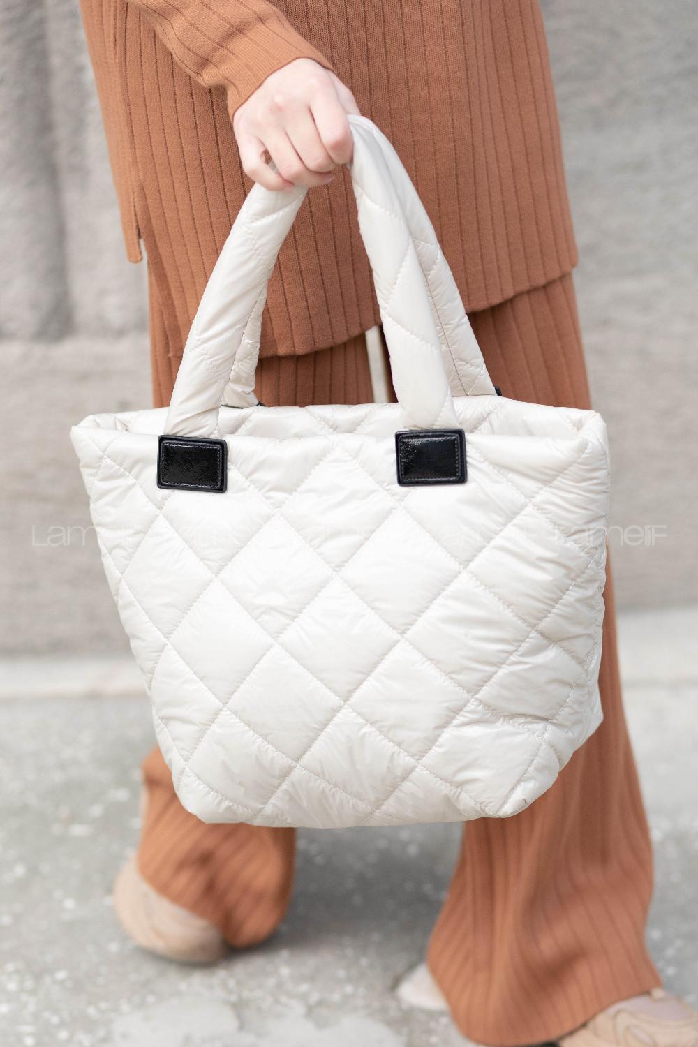 Lamelif Kapitone Yıkamalı Taş Rengi Omuz Çanta