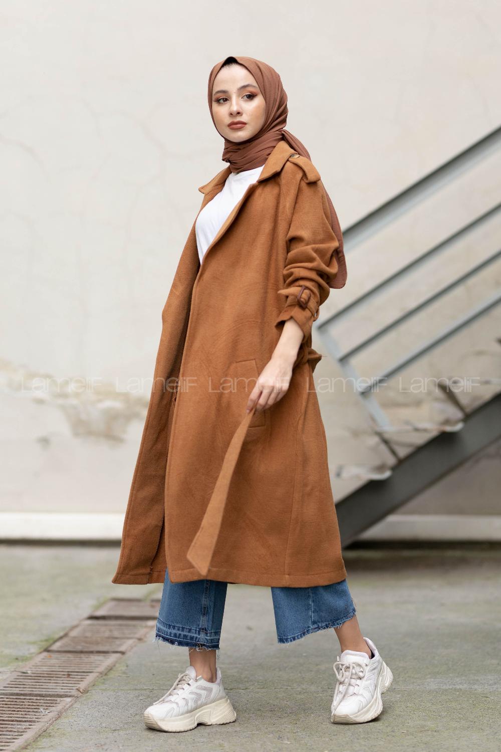 Modalamelif Kuşak Bağlamalı Kaşe Kaban Camel