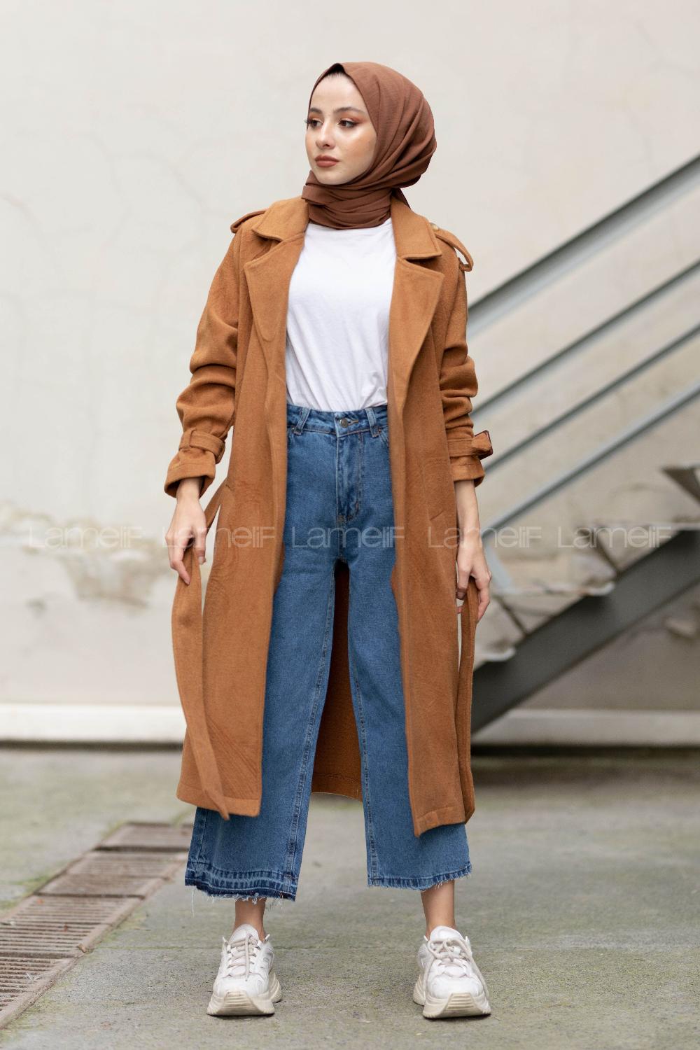 Modalamelif Kuşak Bağlamalı Kaşe Kaban Camel