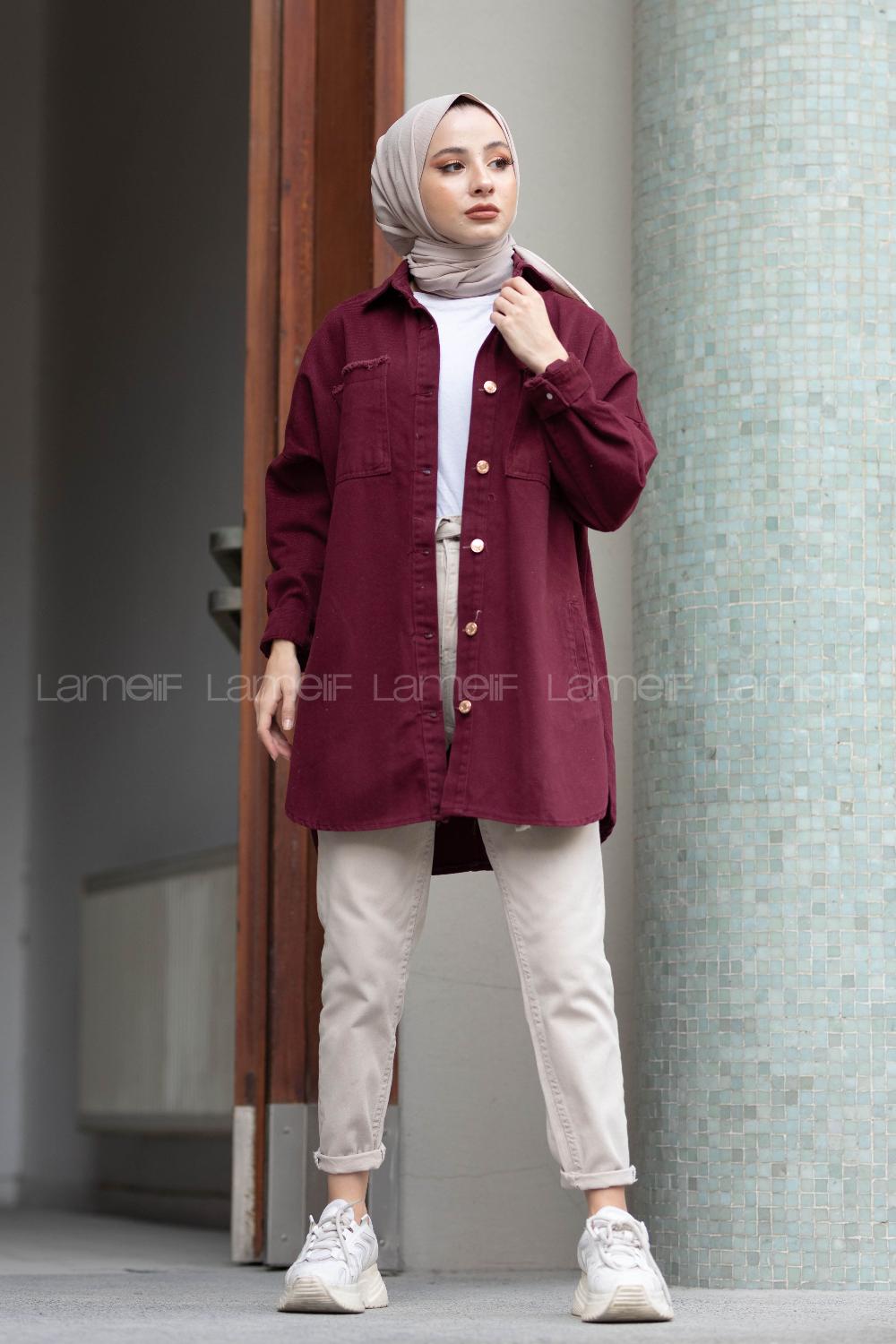 Modalamelif Oversize Cepli Kot Ceket Bordo