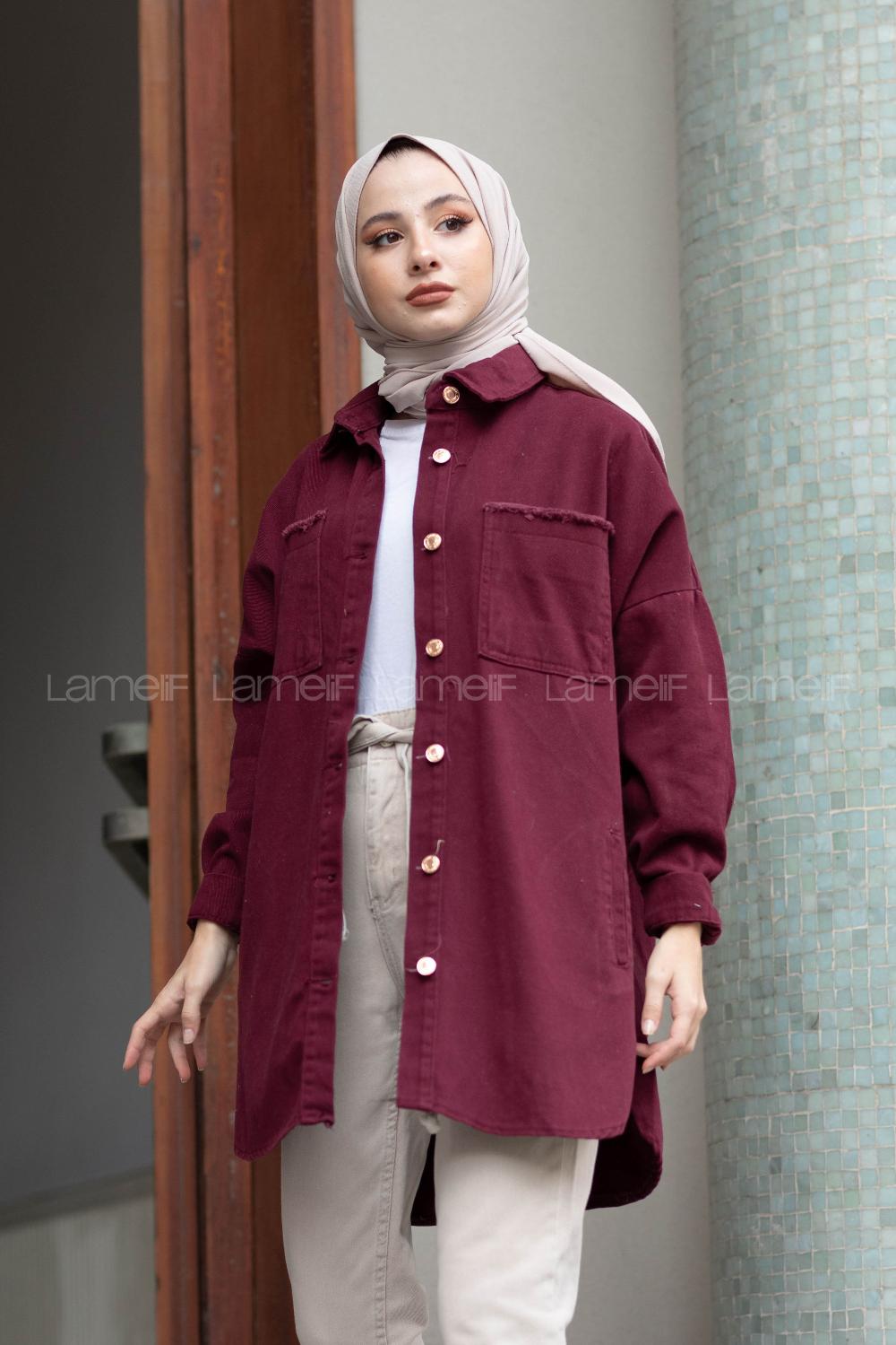 Modalamelif Oversize Cepli Kot Ceket Bordo